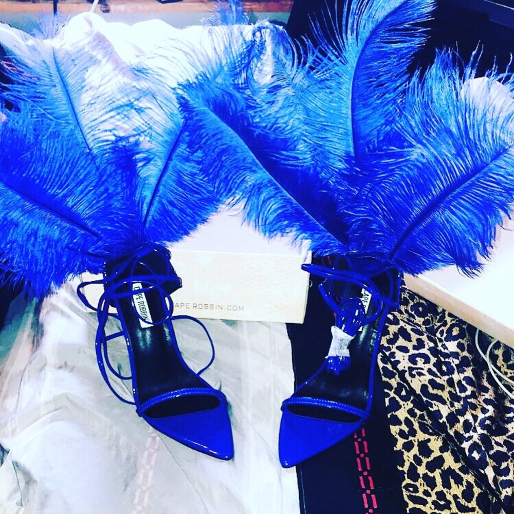 Royal blue pattern leather heels